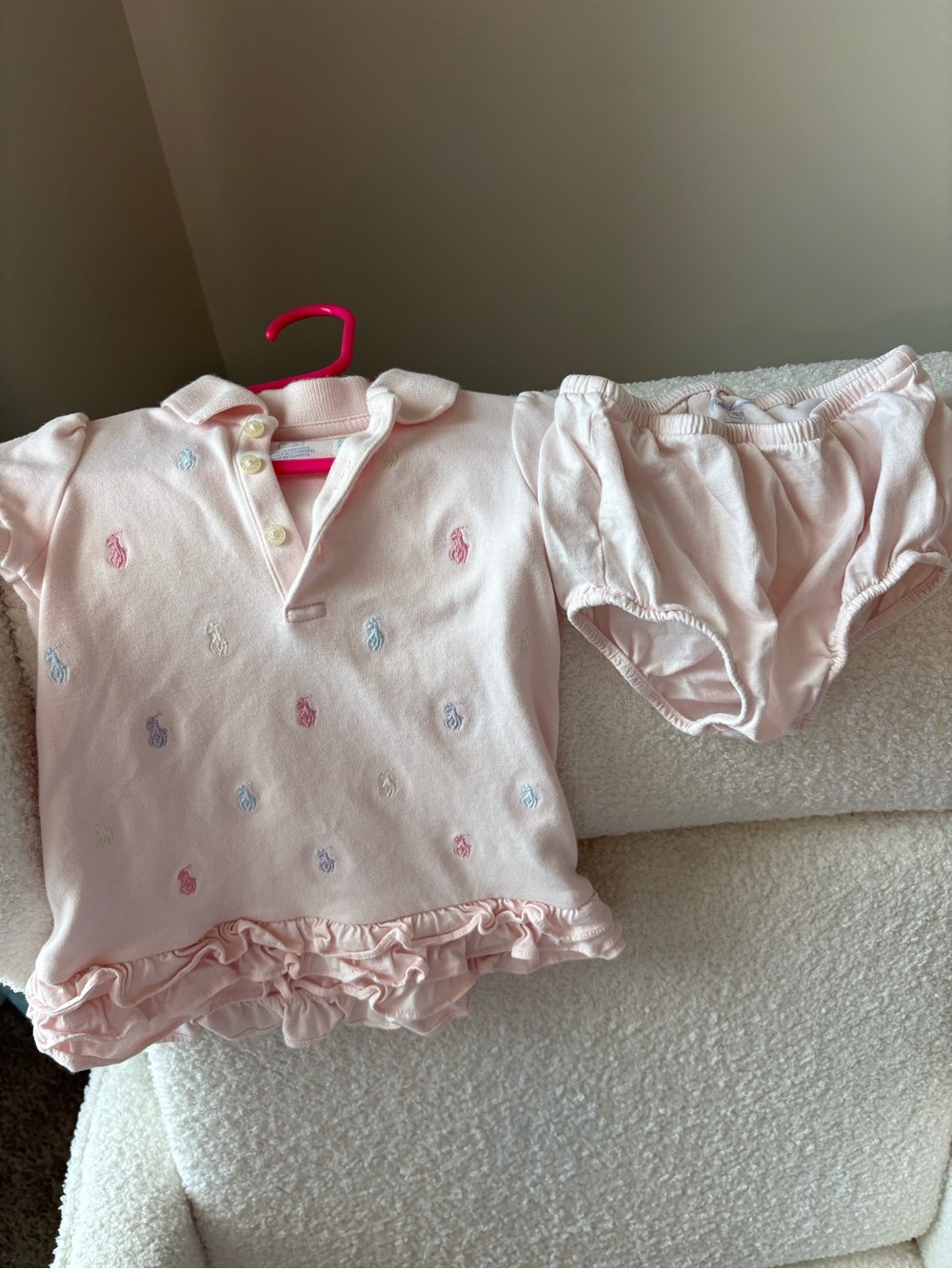 Polo by Ralph Lauren Baby Pink Ruffle Polo Dress with Bloomers